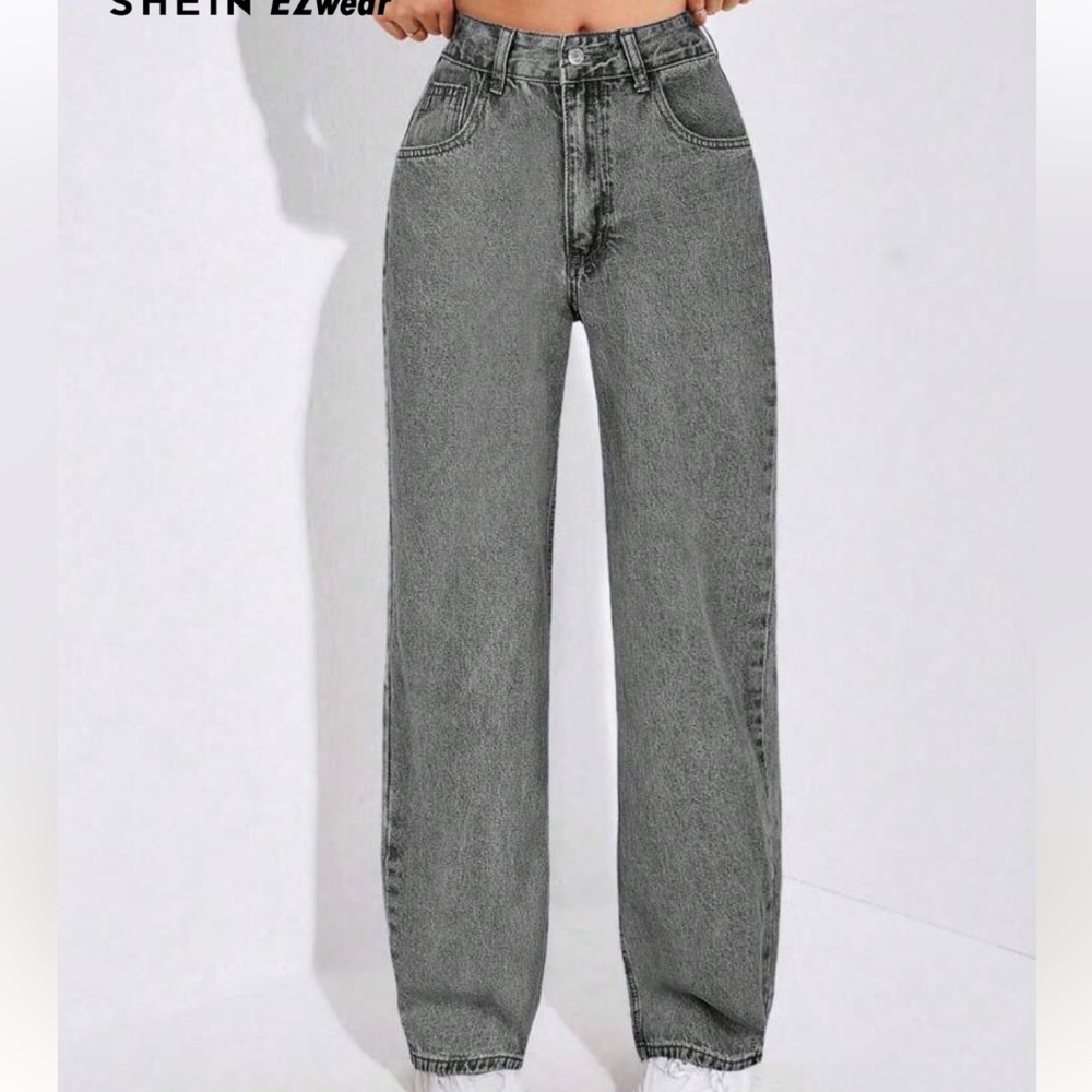 SHEIN Charcoal Straight High Waist Jeans